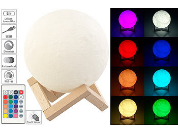 Deko-Mond-Leuchte mit LED, Touch-/Fernbedienung, Akku, 16 Farben,Ã15cm / Mondlampe