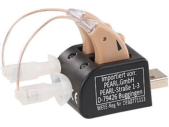newgen medicals HdO-Hörverstärker-Paar HV-340 mit Ex-Hörer, Akku & USB-Ladeschale