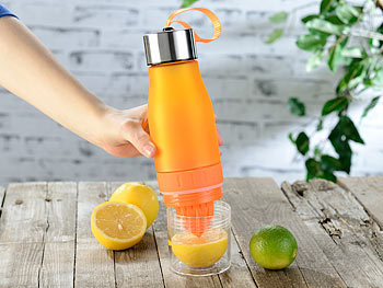 Rosenstein & Söhne Trinkflasche, Zitruspresse & Kräuterwasser-Bereiter, BPA-frei, orange