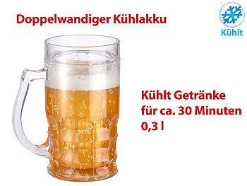 Fake Bierglas: Rosenstein & Söhne Doppelwandiger Bierkrug, Bier- & Getränke-Kühler mit Fake-Bier, 0,3 l