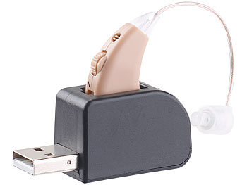 newgen medicals HdO-Hörverstärker HV-340 mit externem Hörer, Akku & USB-Ladeschale