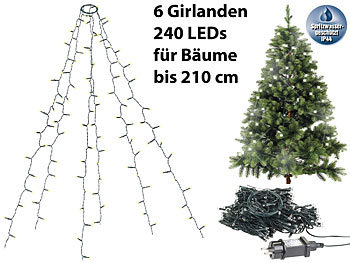 Lichterkette mit Ring: Lunartec Weihnachtsbaum-Überwurf-Lichterkette mit 6 Girlanden & 240 LEDs, IP44