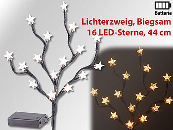 LED Zweige: Lunartec LED-Lichterzweig mit 16 leuchtenden Sternen, 44 cm, batteriebetrieben