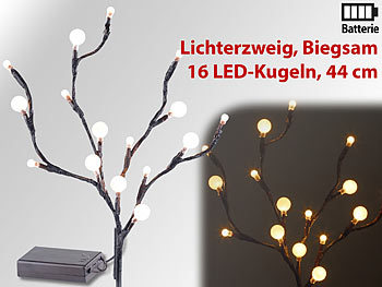 Lunartec LED Zweig: (Lichterzweige cm, 44 mit LED-Lichterzweig Kugeln, batteriebetrieben Batterie) 16 leuchtenden mit