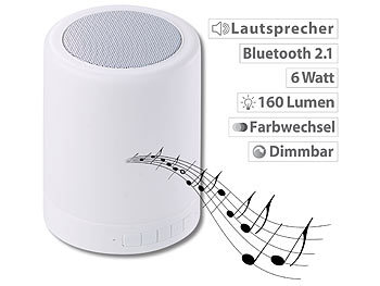 Speaker: Lunartec 2in1-Lautsprecher, Bluetooth, Akku, LED-Tischleuchte 6 Watt, 160 Lumen