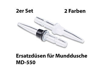 Zahn-Dusche: newgen medicals Ersatzdüsen in 2 Farben für Munddusche MD-550, 2er-Set