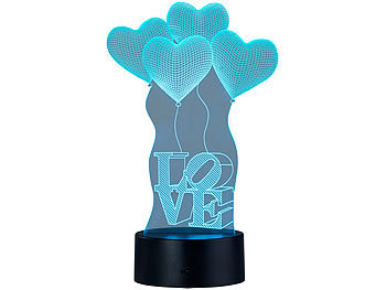 Lunartec 3D-Hologramm-Lampe mit Leuchtmotiv "Love im Herzen", 7-farbig
