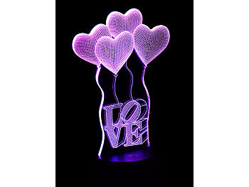 Lunartec 3D-Hologramm-Lampe mit Leuchtmotiv "Love im Herzen", 7-farbig