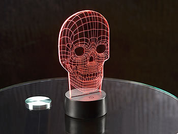 Lunartec 3D-Hologramm-Lampe mit Leuchtmotiv "Totenkopf", 7-farbig