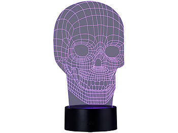 Lunartec 3D-Hologramm-Lampe mit Leuchtmotiv "Totenkopf", 7-farbig