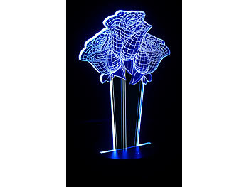 Lunartec 3D-Hologramm-Lampe mit Leuchtmotiv "Rosen", 7-farbig