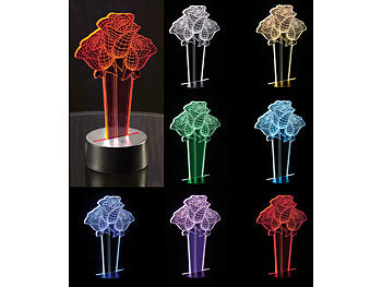 Lunartec 3D-Hologramm-Lampe mit Leuchtmotiv "Rosen", 7-farbig