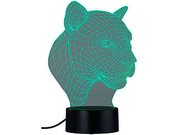 Lunartec 3D-Hologramm-Lampe mit Leuchtmotiv "Leopard", 7-farbig