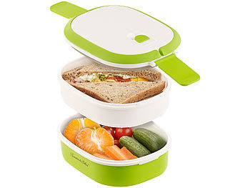 Brotdose 2 Etagen: Rosenstein & Söhne Lunchbox mit 2 Etagen und Tragegriff, Clip-Deckel, BPA-frei, 700 ml