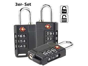 Kofferschlösser: PEARL 3er-Set TSA-Reisekoffer- & Gepäck-Schlösser mit 3-stelligem Zahlencode