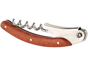 Rosenstein & Söhne 3in1-Sommelier-Messer mit Korkenzieher, Flaschenöffner und Holz-Griff