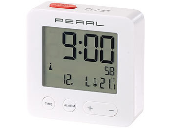 PEARL Digitaler Reise-Funk-Wecker mit Thermometer und beleuchtetem Display