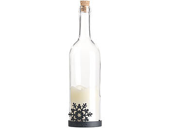 Lunartec Deko-Glasflasche mit LED-Kerze, bewegliche Flamme, Schneeflocken-Motiv