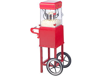 Popcornmaschine mit Wagen LED-Beleuchtung Popcornautomat Retro Design Schwarz 