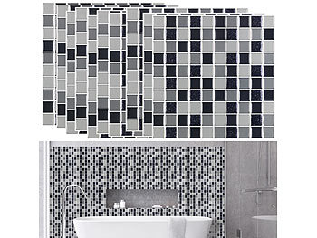 Design-Fliesen-Aufkleber: infactory Selbstklebende 3D-Mosaik-Fliesenaufkleber, 25,5x 25,5 cm, 10er-Set