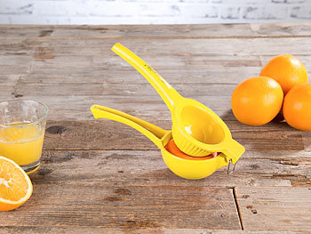 Rosenstein & Söhne Manuelle Zitrus- & Saftpresse aus Metall für Orangen, Ø 8,5 cm, gelb