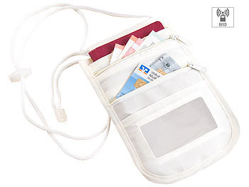 Brusttasche Brustbeutel: Xcase Unisex-Brustbeutel mit RFID-Schutz, Reise-Organizer, 4 Fächern, beige