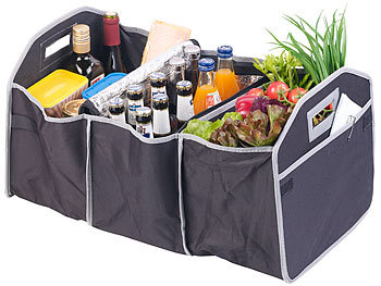Kofferraumtasche: Lescars 2in1-Kofferraum-Organizer mit 3 Fächern und Kühltasche, faltbar