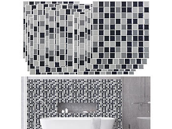 Design-Fliesen-Aufkleber: infactory Selbstklebende 3D-Mosaik-Glitzer-Fliesenaufkleber, 26 x 26cm, 20er-Set