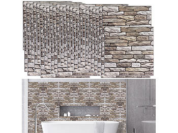 Fliesenaufkleber Mosaik: infactory Selbstklebende 3D-Steinwandoptik-Fliesenaufkleber, 30 x 30cm, 20er-Set