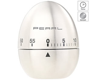 PEARL Kurzzeitmesser, Eieruhr aus Edelstahl, 60-Minuten-Timer und Signalton