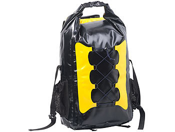 Semptec Wasserdichter Trekking-Rucksack aus Lkw-Plane, 30 Liter, gelb/schwarz