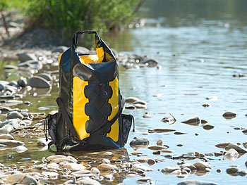 Semptec Wasserdichter Trekking-Rucksack aus Lkw-Plane, 30 Liter, gelb/schwarz