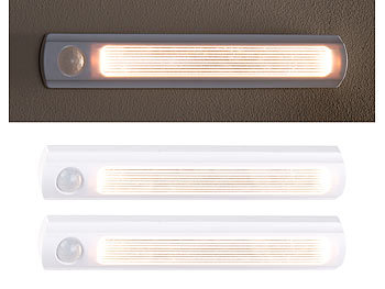 Luminea 2er-Set LED-Schrankleuchte, PIR- & Lichtsensor, 0,6 W, 25 Lm, 6000 K