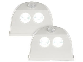LED-Aufbau-Lampen: Luminea 2er-Set LED-Türleuchten, Bewegungs-/Lichtsensor, 0,4 W, 50 lm, weiß