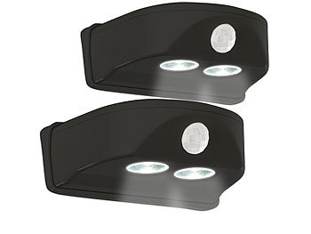 LED Lampe Batterie: Luminea 2er-Set LED-Türleuchten, Bewegungs-/Lichtsensor, 0,4 W, 50 lm, schwarz