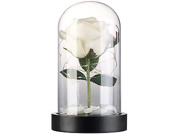 Edle Kunst-Rosen mit LED-Beleuchtung in Echtglas-Kuppeln