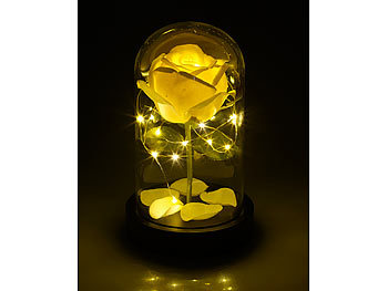 Lunartec Edle Kunst-Rose mit LED-Beleuchtung in Echtglas-Kuppel, weiß