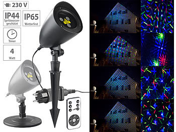 RGB Laser: Lunartec RGB-Laserprojektor mit Sternen-Lichteffekt & Fernbedienung, IP65/IP44
