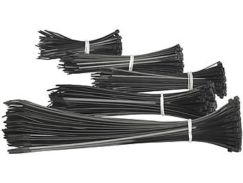AGT Kabelstrapse: 1.000er-Set Kabelbinder in 5 Größen zu je 200 Stück,  schwarz