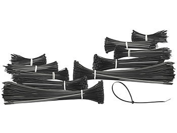 AGT 1.000er-Set Kabelbinder in 5 Größen zu je 200 Stück, schwarz