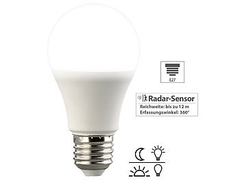LED Lampen automaitch: Luminea LED-Lampe, Radar-Bewegungs- & Lichtsensor, 806 lm, E27, tageslichtweiß