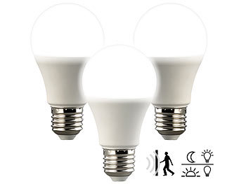 Luminea 3er-Set LED-Lampe, Bewegungs-/Lichtsensor, 806 lm, E27, tageslichtweiß