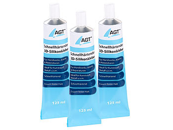 AGT 3er-Set schnellhärtender 3D-Silikonkleber, transparent, je 125 ml