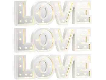 LED Schrift Beleuchtung: Lunartec LED-Schriftzug "LOVE" aus Holz & Spiegeln mit Timer, 3er-Set