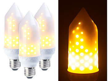 Luminea 3er-Set LED-Flammen-Lampen, realistisches Flackern, E27, 5W, 304lm, A+