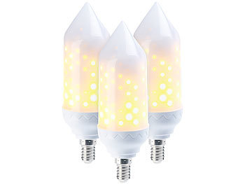 Elektrofeuer-Lampen: Luminea 3er-Set LED-Flammen-Lampen, realistisches Flackern, E14, 5W, 304lm, A+