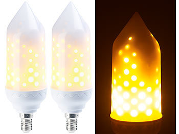 Luminea 2er-Pack LED-Flammen-Lampe mit realistischem Flackern