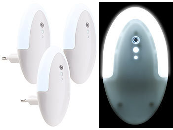 Lunartec 3er-Set LED-Steckdosen-Nachtlichter mit Dämmerungs-Sensor, 6 lm, weiß