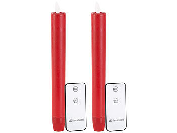 LED Leuchterkerzen: Britesta LED-Stabkerze mit beweglicher Flamme und Fernbedienung, rot, 2er-Set