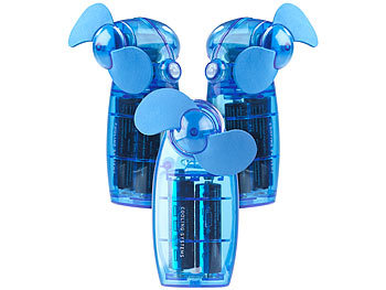 Taschenventilator: PEARL Batterie-betriebener Mini-Hand- und Taschen-Ventilator, blau, 3er -Set